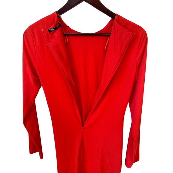 Zara NWT Ruched Seam Dress Red Orange Size Medium Blogger Favorite 4661 321 632 - Picture 7 of 8